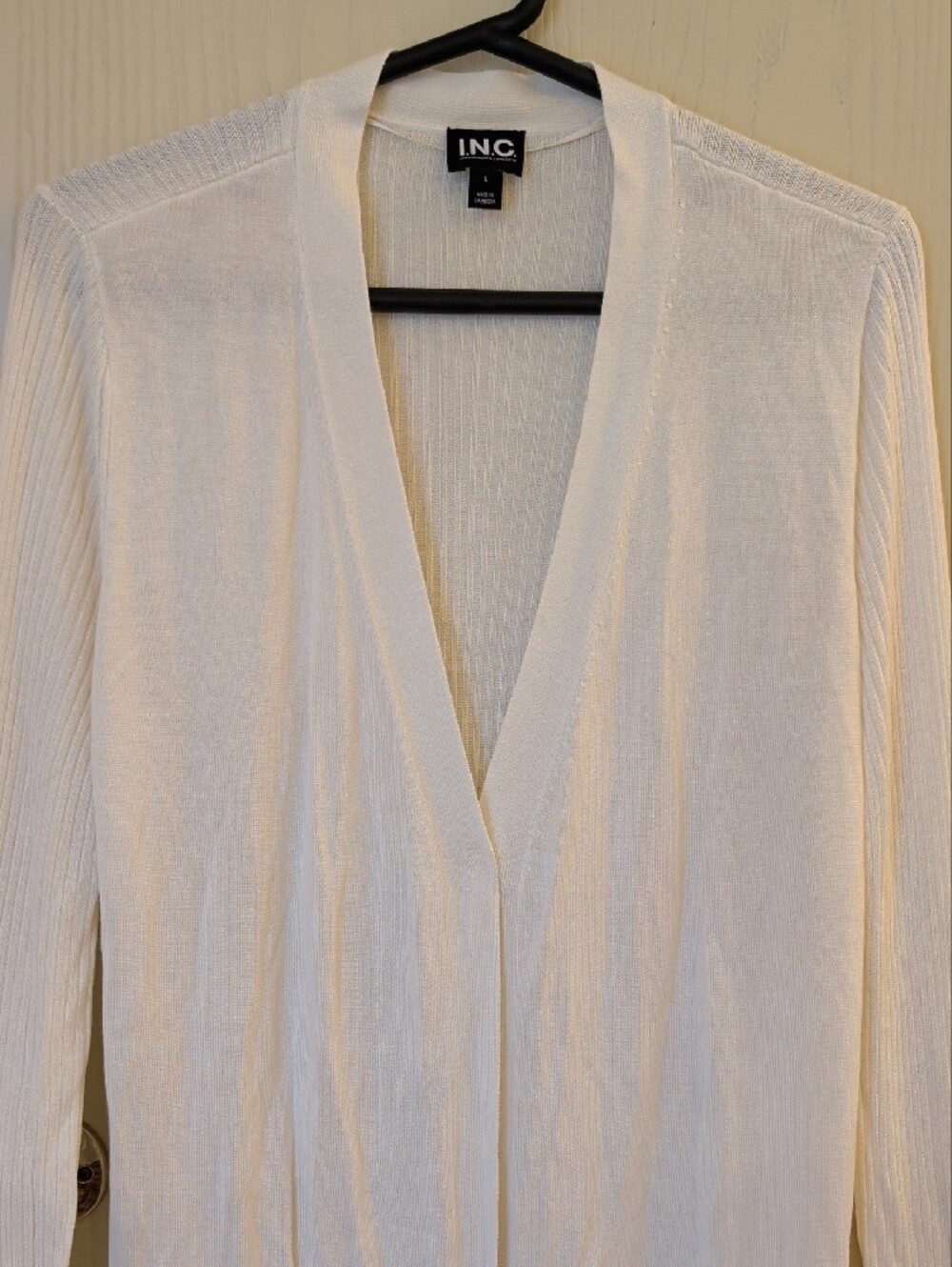 INC Int’l Concepts Cream Longline Cardigan Size L NWT Lightweight Rayon Duster - Picture 5 of 13